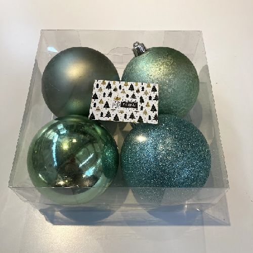 58038 Set 4 palline di Natale 10cm verde chiaro miste <br/> Accessori Arredo Casa Natale