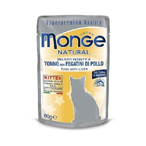 MONGE CAT BUSTA 80GR KITTEN TONNO E FEGATINI DI POLLO <br/> Cibo Umido per Gatti