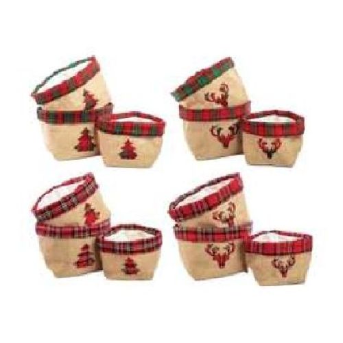 69124 Contenitore Tondo Juta Natale Large <br/> Accessori Arredo Casa Natale