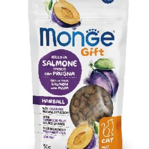 Monge Gift Meat Minis Hairball Gatto al Salmone e Prugna <br/> Snack e Premi per Gatti