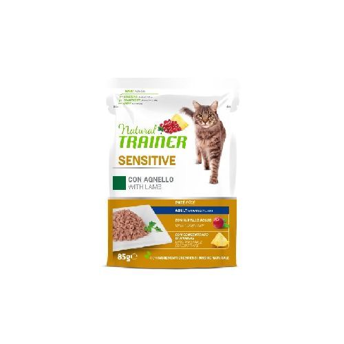 NATURAL TRAINER CAT SENSITIVE AGNELLO BUSTA 85 GR <br/> Cibo Umido per Gatti