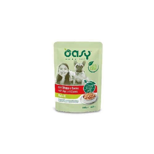 OASY WET DOG STRACCETTI AD. MANZO CAROTE 100GR <br/> Cibo Umido per Cani