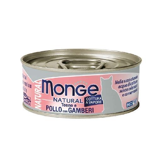 MONGE NATURAL GATTO 80 GR TONNO POLLO E GAMBERETTI <br/> Cibo Umido per Gatti