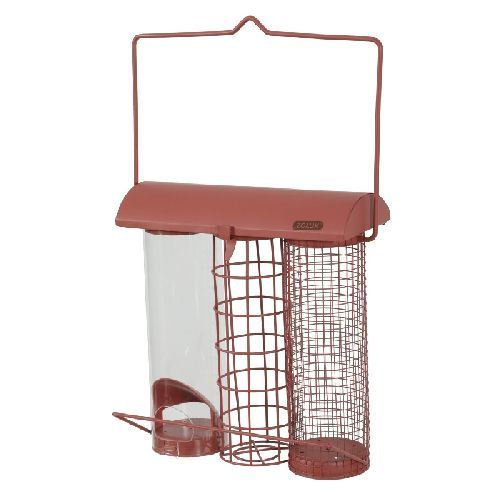MANGIATOIA TRIPLA ROSSO GRANATA <br/> Mangime e Mangiatoie Uccelli Selvatici