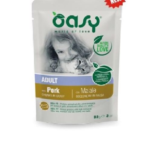 OASY WET CAT BOCCONCINI- ADULT PORK 85gr <br/> Cibo Umido per Gatti