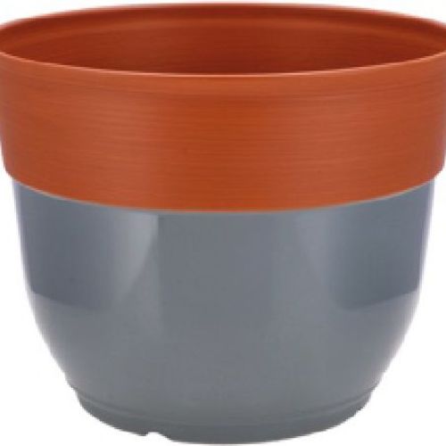 109922 FIORIERA TONDA PLASTICA COTTO/GRIGIO D33XH27 CM <br/> Vaso per Interni e decorazioni