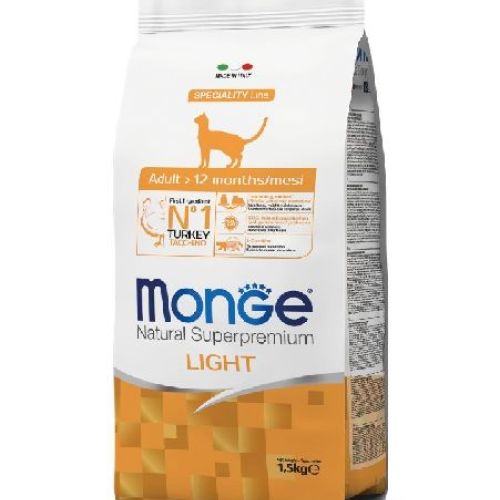 MONGE CAT LIGHT TACCHINO 1,5KG <br/> Cibo Secco per Gatti
