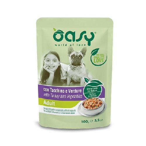 OASY WET DOG STRACCETTI AD. TACCHINO VERDURE 100GR <br/> Cibo Umido per Cani