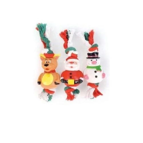 NODO IN COTONE CON PUPAZZI NATALE IN VINILE 25X8 <br/> Giochi per Cani