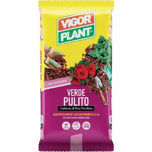 CORTECCIA VERDE PULITO 15-25MM 20 LT VIGORPLANT PINO MARITTIMO <br/> Terra e Torba