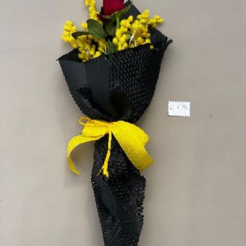 1 ROSA + MIMOSA con carta crespa <br/> Bouquet di Fiori e Richiesta Consegna a Domicilio