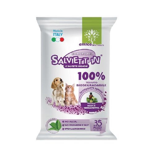 Salviett In Neem e Bergamotto 35 pz biodegradabili <br/> Traversine e Salviette Cane