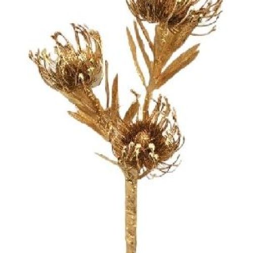 L890GO Xmas protea spray x3glitter 45cm gold <br/> Fiori Finti e Piante Finte