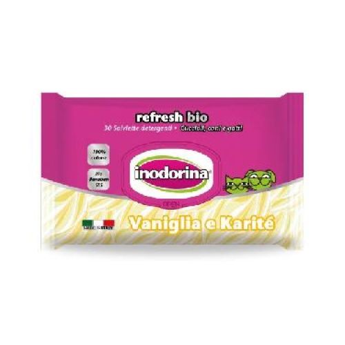 INODORINA SALVIETTE BIO VANIGLIA E KARITE 30PZ <br/> Traversine e Salviette Cane
