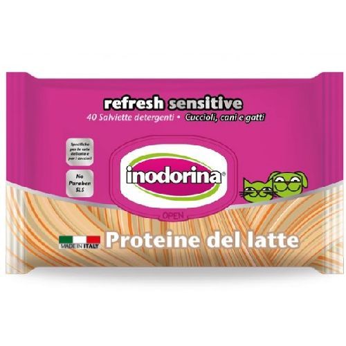 INODORINA SALVIETTE SENIOR PROTEINE DEL LATTE 40PZ <br/> Traversine e Salviette Cane