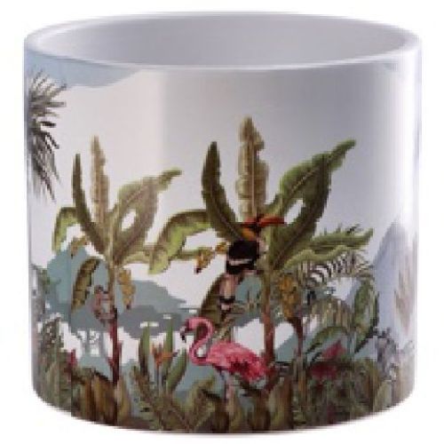 107278 COPRIVASO CERAMICA STAMPA JUNGLA D17XH16 <br/> Vaso per Interni e decorazioni