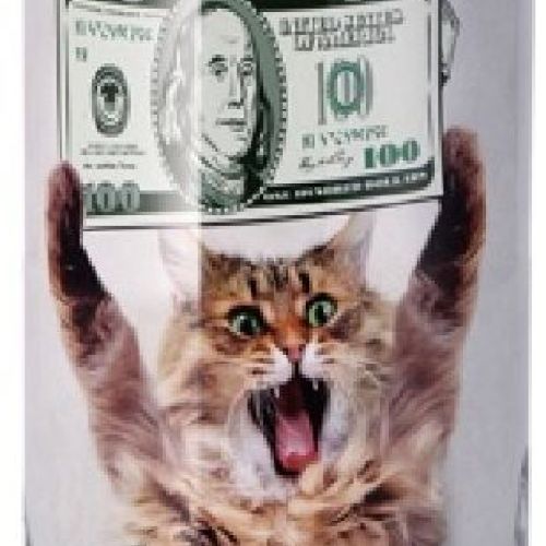 100322 SALVADANAIO GATTO 100 DOLLARI CM 10X H 15 <br/> Mobili e Complementi d'arredo