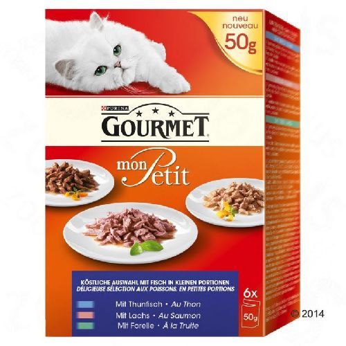 GOURMET MON PETIT 6X50GR BUSTE ASSORTITE pesce, tonno-salmone-tr <br/> Cibo Umido per Gatti