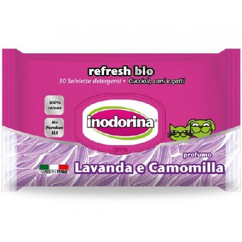 INODORINA SALVIETTE BIO LAVANDA E CAMOMILLA 30PZ <br/> Traversine e Salviette Cane