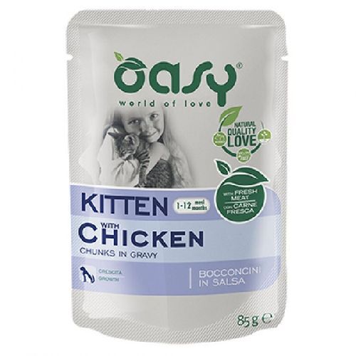 OASY WET CAT BOCCONCINI- KITTEN CHICKEN 85gr <br/> Cibo Umido per Gatti