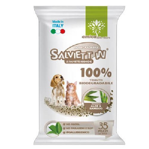 Salviett In Aloe e Bamboo 35 pz biodegradabili <br/> Traversine e Salviette Cane