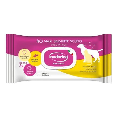 INODORINA SALVIETTE FUNZIONALI SCUDO CITRONELLA E NEEM 40PZ <br/> Traversine e Salviette Cane